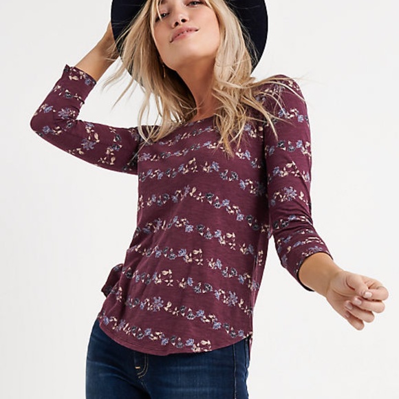 NWT LUCKY BRAND 3/4 Sleeve Placed Floral Tee XS, M - Picture 1 of 3